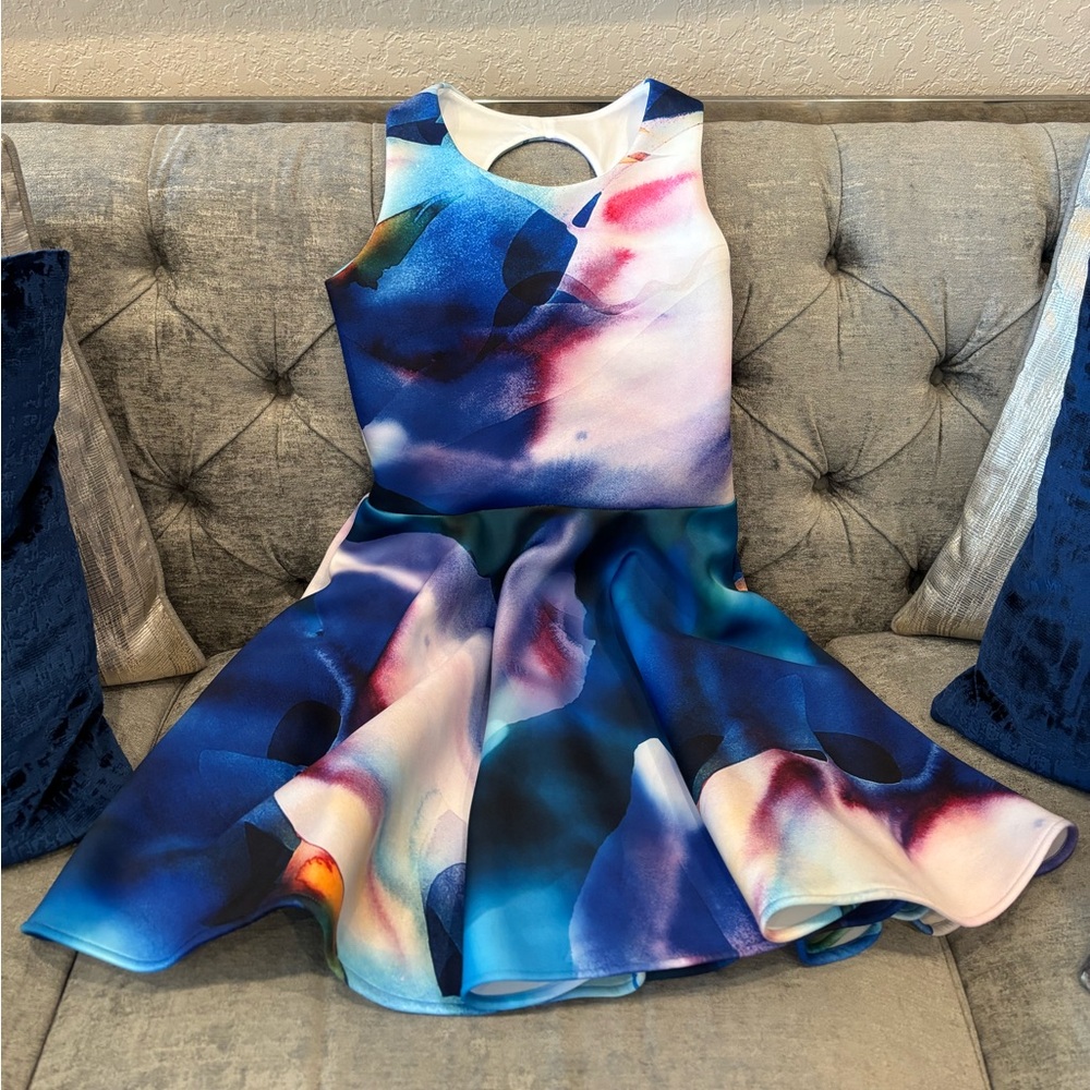 By Debra Junior Watercolor A-Line Scuba Dress - Size 4